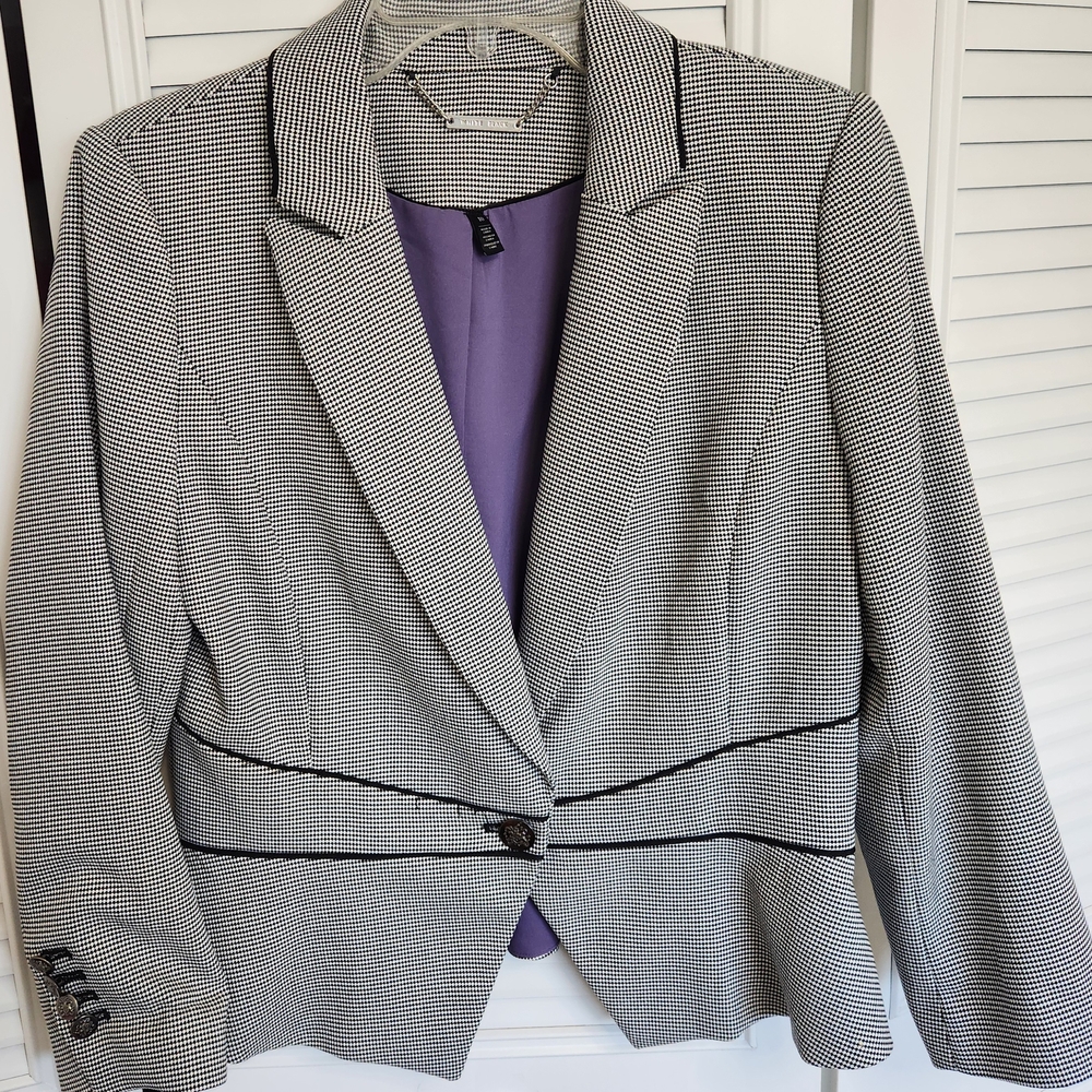 White House Black Market Black and White Blazer with Peplum Detail